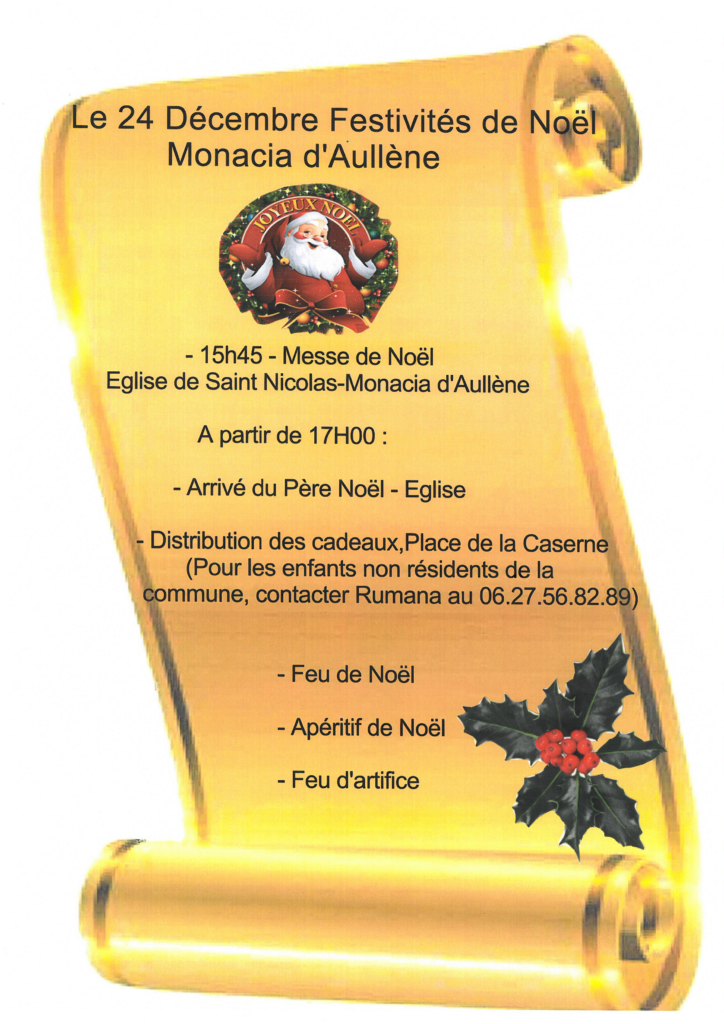 Programme des festivités de Noël à Monacia d'Aullène